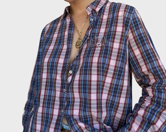 Vintage geruit katoenen shirt | Veelkleurig geruite knoopsluiting uit de jaren 90 | L Dames XL