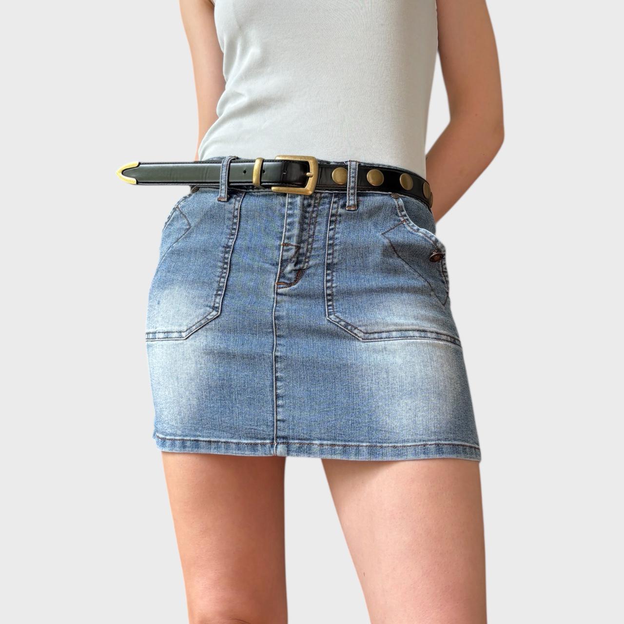 Y2K ローライズデニムミニスカート：ストレッチブルージーンズスカート