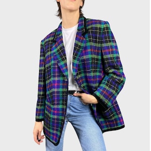 Vintage Checkered Wool Blazer, Size XL Oversized Colourful Blazer