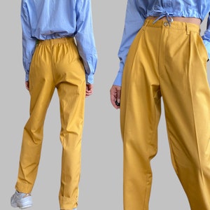 Vintage 90s Yellow Trousers High Rise Trousers Straight Leg Pants Tailored Pants