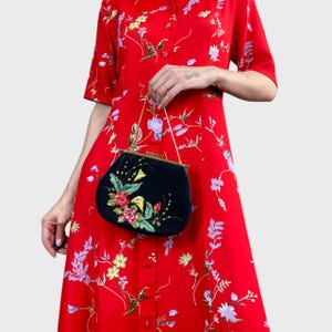 Vintage Black Purse Floral Print Clutch Retro Bag Evening Boho Purse