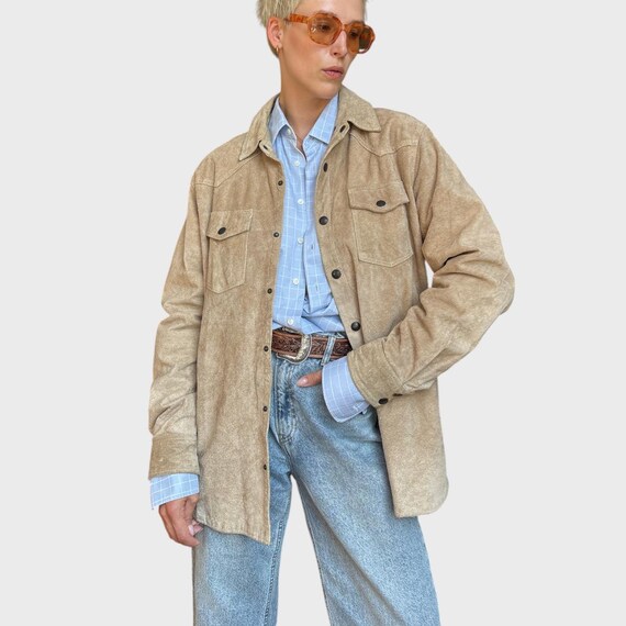 Vintage Suede Leather Shirt Jacket: 90s Western Oversized Style - Etsy