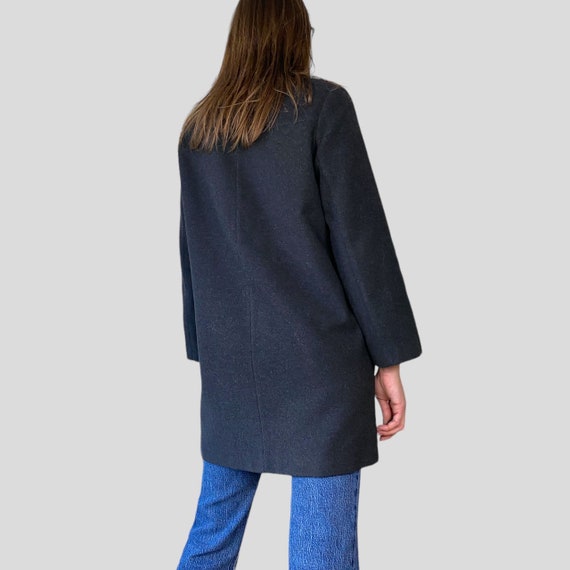 Vintage 90s Dark Grey Coat, Wool Blend, Chic Button Closure, Size