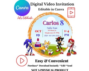 Editable Sonic Invitation, Sonic Digital Invitation, Sonic the Hedgehog invitation, Sonic Video Invitation, Sonic Invitation Birthday Party