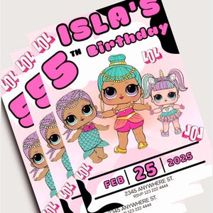 Invitation d'anniversaire de poupée | Invitation numérique modifiable pour le 5e anniversaire | Invitation anniversaire fille | Carte d'anniversaire fille imprimable | Téléchargement instantané