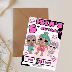 Doll Birthday Invitation | Editable Digital Invite for 5th Birthday | Girl Birthday Invite | Printable Girl Birthday Card | Instant Download