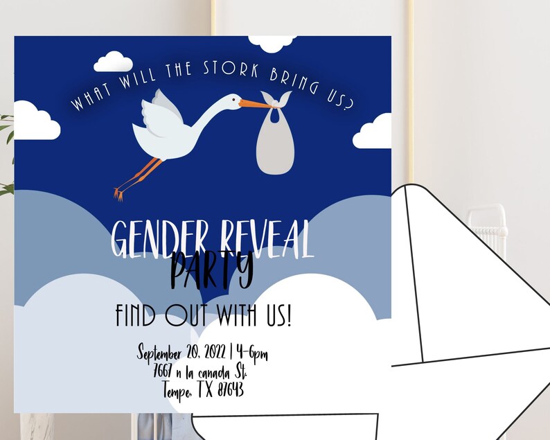 Gender Reveal Invitation Stork Invitation Boy or Girl Reveal Etsy