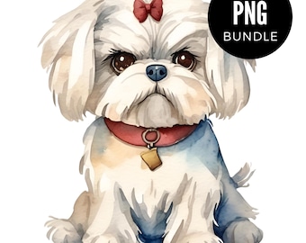 5 x Perro gruñón en acuarela PNG Paquete de tendencia Clipart Descarga digital PNG Maqueta estética acogedora Vendedor de Etsy