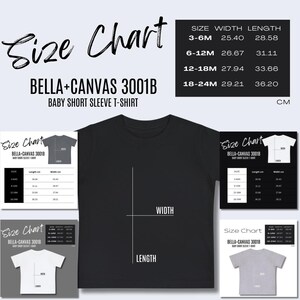 5 x Bella Canvas 3001B Size Chart Printify Bella Canvas Kid Size Chart, POD Mockup Size Chart for Shirts Size Guide T-shirt Size Guide