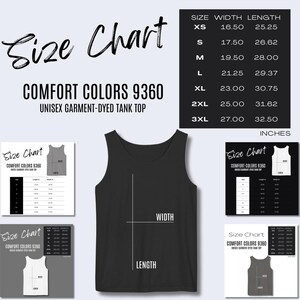 5 x Comfort Colors 9360 Size Chart Printify Comfort Colors Size Chart, POD Mockup Size Chart for Tank Top Size Guide 9360 Size Guide