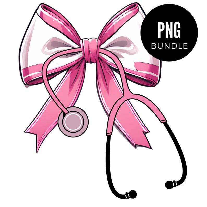 3 X Pink Nurse Coquette Stethoscope Bow PNG Mockup Bundle Clipart ...