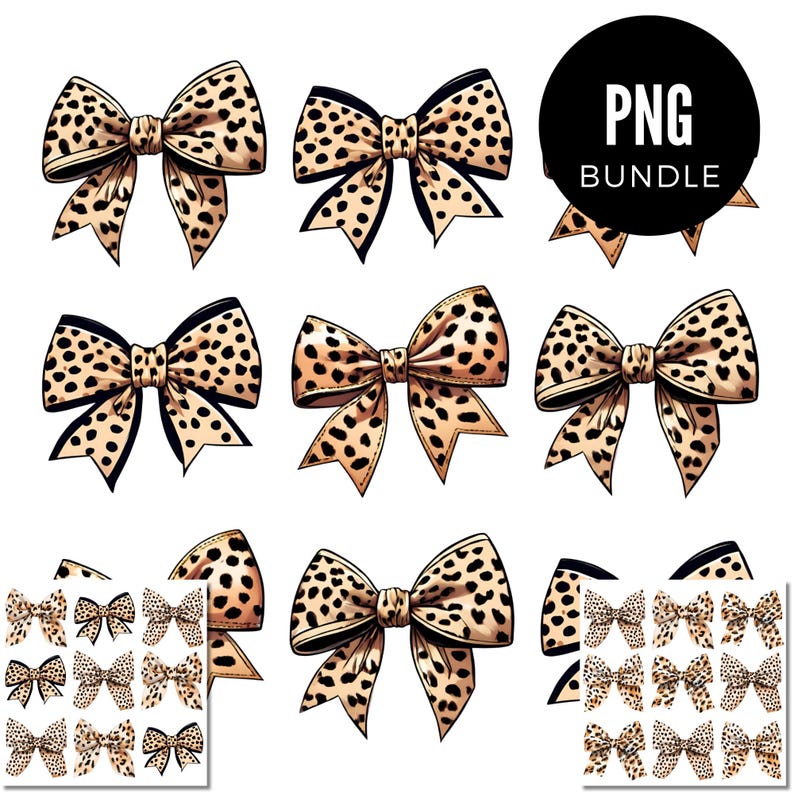 3 X Cheetah Coquette Bow Collage PNG Bundle Clipart Digital Download ...