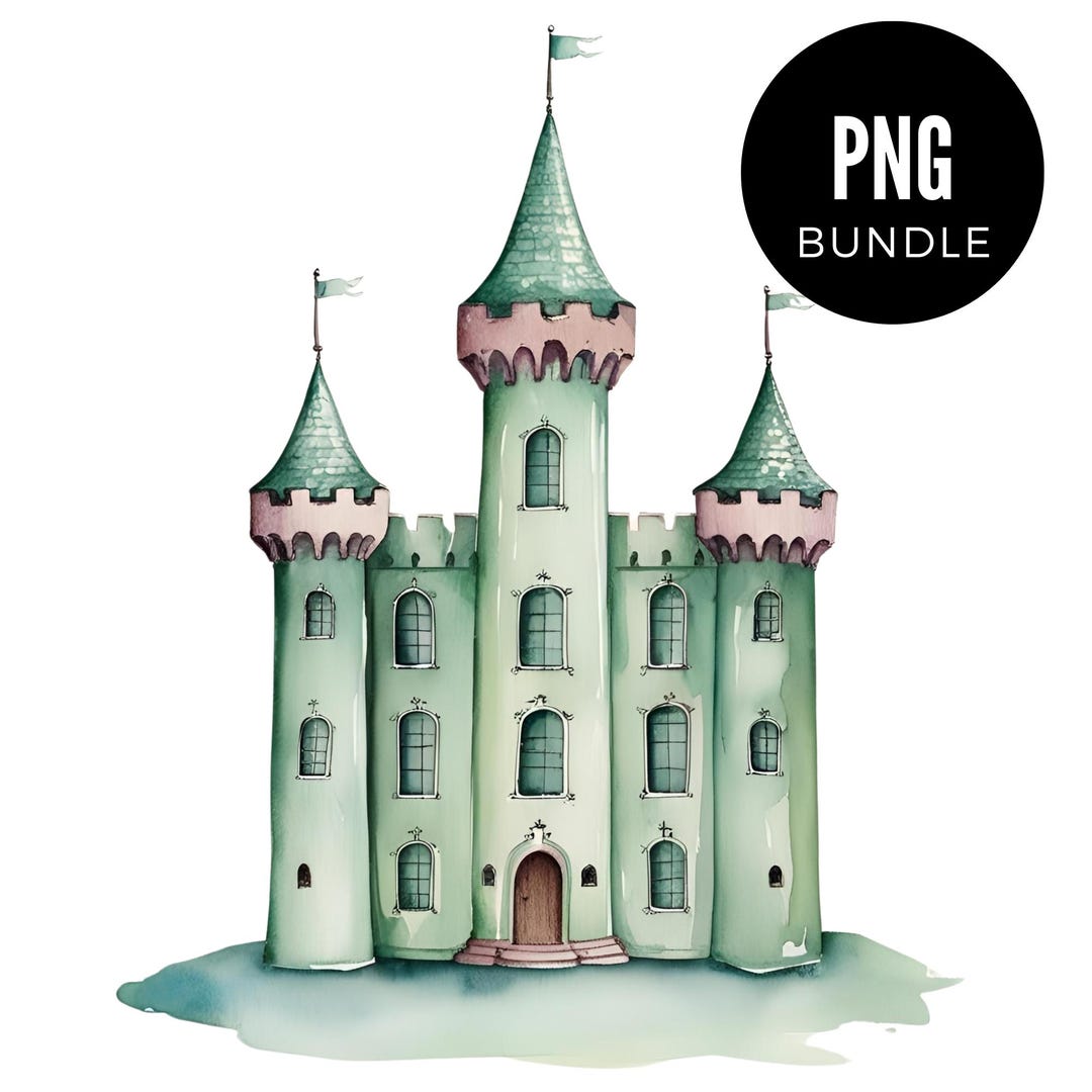 5 X Watercolor Princess Castle PNG Trending Bundle Clipart Digital ...