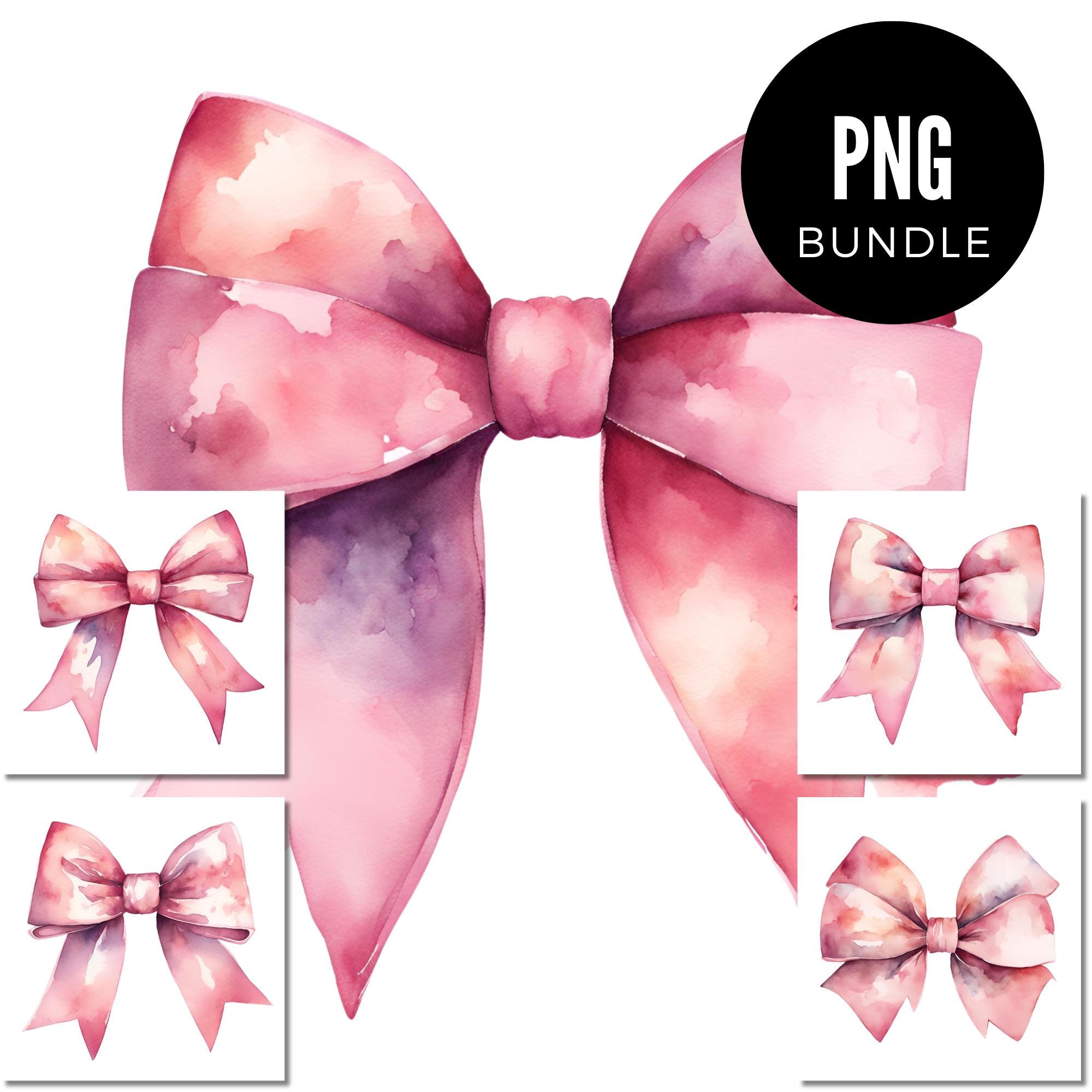 5 X Watercolor Pink Coquette Bow Png Mockup Bundle Clipart Digital ...