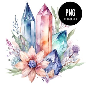 3 x Watercolor Crystal Floral PNG Trending Bundle Clipart Digital Download PNG Pink Cozy Aesthetic Mockup Etsy Seller