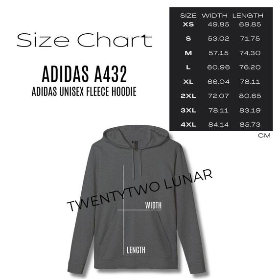 5 x Adidas A432 Size Chart Printify Fleece Hoodie A432 Size Chart POD Mockup Size Chart for Shirts Size Guide Print on Demand