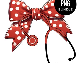 3 X Pink Nurse Coquette Stethoscope Bow PNG Mockup Bundle Clipart ...