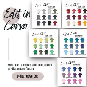 Plantilla de Canva para la carta de colores Gildan 64000 Maquetas de camisetas Gildan Carta de colores POD para imprimir 64000 EDITABLE Descarga digital