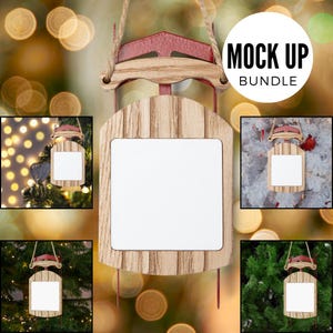 5 Christmas Sled Ornament Mockup Bundle PNG, Festive Holiday Ornament Christmas Tree Digital File Winter Mockup Blank Ornament Mock-up