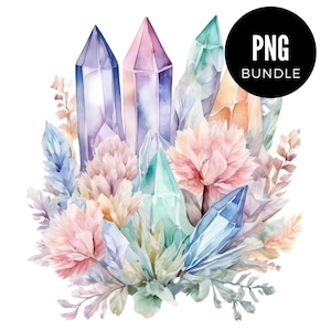 3 x Watercolor Crystal Floral PNG Trending Bundle Clipart Digital Download PNG Pink Cozy Aesthetic Mockup Etsy Seller