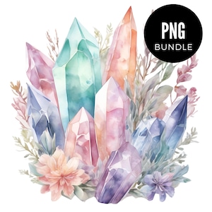 3 x Watercolor Crystal Floral PNG Trending Bundle Clipart Digital Download PNG Pink Cozy Aesthetic Mockup Etsy Seller