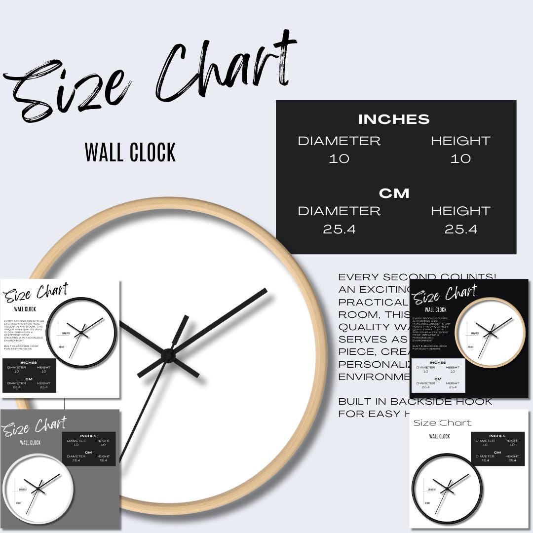 5 X Wall Clock Size Guide Mockup Printify Clock Size Chart Printify ...
