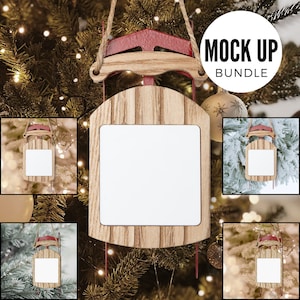 5 Christmas Sled Ornament Mockup Bundle PNG, Festive Holiday Ornament Christmas Tree Digital File Winter Mockup Blank Ornament Mock-up