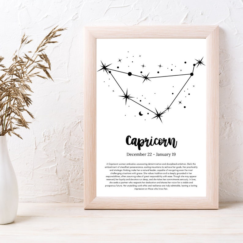 Capricorn Woman Printable A4 Artwork Gift Wall Art Zodiac Star Sign ...