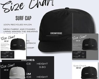 5 x Surf Cap Size Chart AS Colour 1114 Hat Mockup Product Details Mockup Printify POD Size Guide Print on Demand