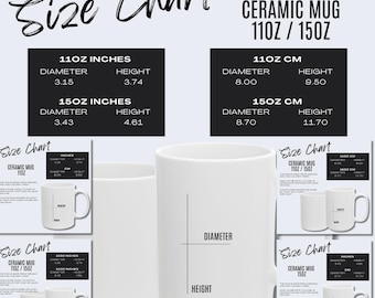 5 x Ceramic Mug Size Chart for 11oz and 15 oz Coffee Mug Size Guide for POD, Printify White Mug Size Chart Shop Tool 11 oz Mug Mock Up