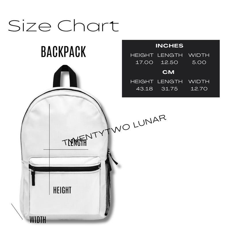 Backpack Size Chart MWW on Demand Size Chart Printify Backpack Mockup ...