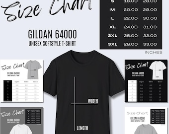 5 x Gildan 64000 Size Chart Printify Gildan Size Chart, POD Mockup Size Chart for Shirts Size Guide Gildan T-shirt Size Guide