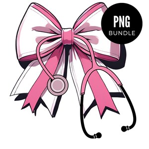 3 X Pink Nurse Coquette Stethoscope Bow PNG Mockup Bundle Clipart ...