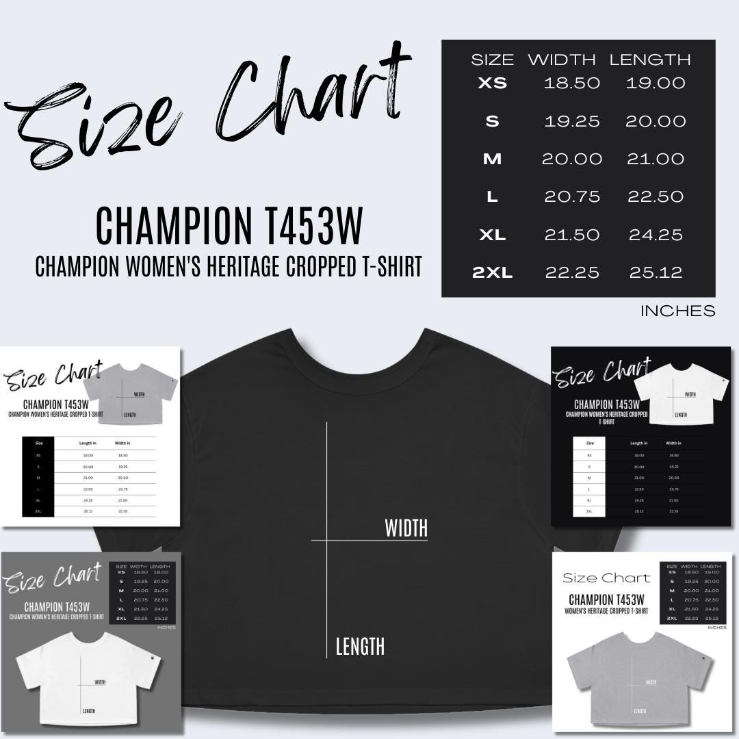 X Champion T453W Size Chart Printify T453W Size Chart, POD