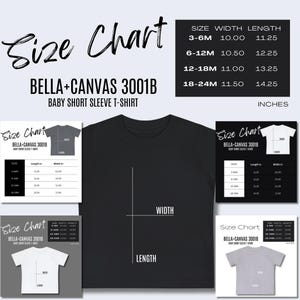 5 x Bella Canvas 3001B Size Chart Printify Bella Canvas Kid Size Chart, POD Mockup Size Chart for Shirts Size Guide T-shirt Size Guide