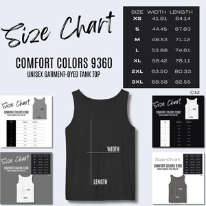 5 x Comfort Colors 9360 Size Chart Printify Comfort Colors Size Chart, POD Mockup Size Chart for Tank Top Size Guide 9360 Size Guide