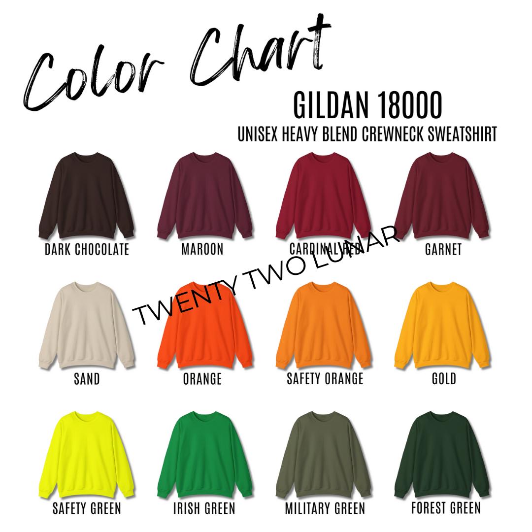 Gildan 18000 color chart canva template crewneck sweatshirt gildan