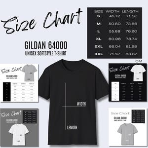 5 x Gildan 64000 Size Chart Printify Gildan Size Chart, POD Mockup Size Chart for Shirts Size Guide Gildan T-shirt Size Guide