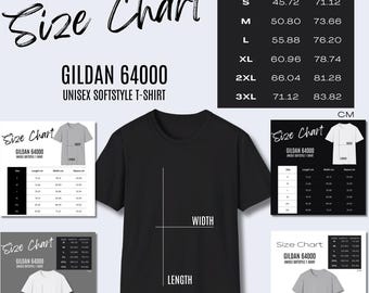 5 x Gildan 64000 Size Chart Printify Gildan Size Chart, POD Mockup Size Chart for Shirts Size Guide Gildan T-shirt Size Guide