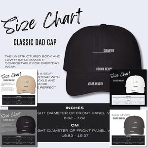 5 x Classic Dad Cap Size Chart Hat Mockup Product Details Mockup Printify POD Size Guide Etsy Seller Tools Print on Demand