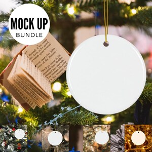 5 Christmas Ceramic Ornament Mockup Bundle PNG, Festive Holiday Ornament Christmas Tree Digital File Winter Mockup Blank Ornament Mock-up