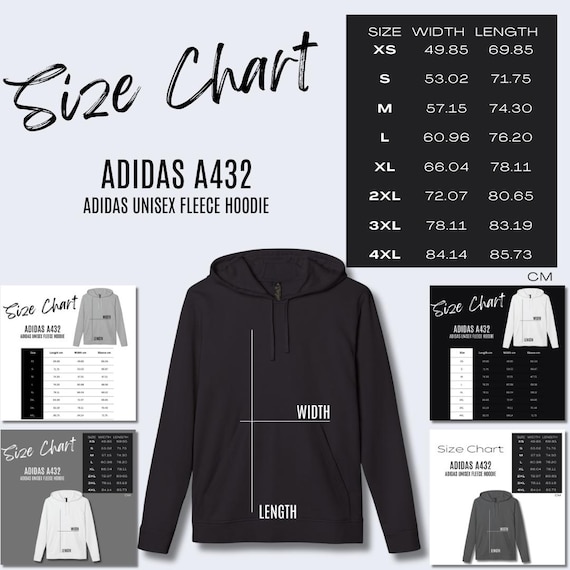 5 X Adidas A432 Size Chart Printify Fleece Hoodie A432 Size Chart