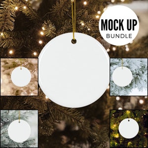 5 Christmas Ceramic Ornament Mockup Bundle PNG, Festive Holiday Ornament Christmas Tree Digital File Winter Mockup Blank Ornament Mock-up