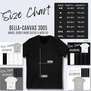 5 x Tabla de tallas Bella Canvas 3005 Tabla de tallas Bella Canvas 3005 de Printify, tabla de tallas de maquetas POD para camisetas Guía de tallas Impresión bajo demanda