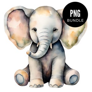 3 x Watercolor Elephant PNG Bundle Clipart Quirky Animal Digital Download PNG Cartoon Plush Cozy Aesthetic Theme