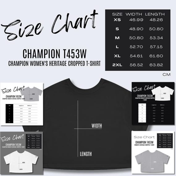 X Champion T453W Size Chart Printify T453W Size Chart, POD