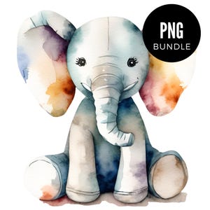 3 x Watercolor Elephant PNG Bundle Clipart Quirky Animal Digital Download PNG Cartoon Plush Cozy Aesthetic Theme