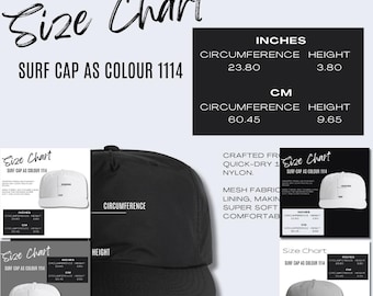 5x Surf Cap Size Chart AS Colour 1114 Mockup Product Details Mockup Printify POD Size Guide Etsy Seller Tools Print On Demand Surf Cap