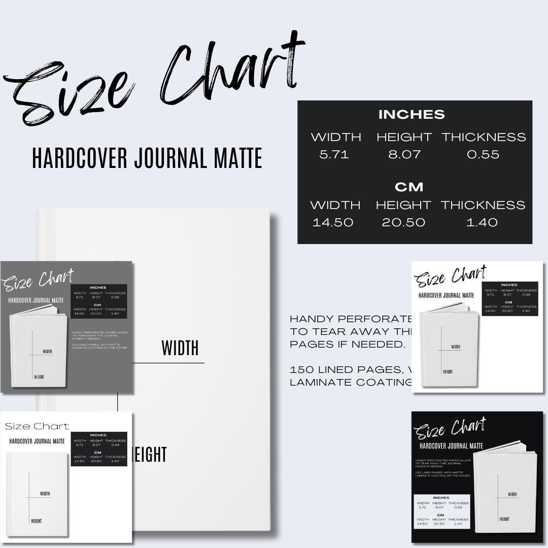 5 X Hardcover Journal Matte Size Chart Size Chart Template Printify ...