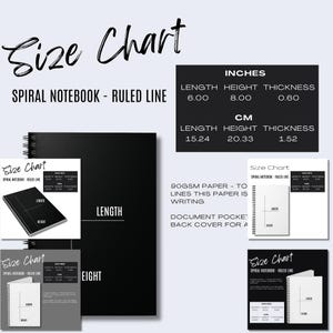 5 x Spiral Notebook Size Chart Size Chart Template SPOKE Custom Products Printify Mockup Product Details Mockup Printify POD Size Guide